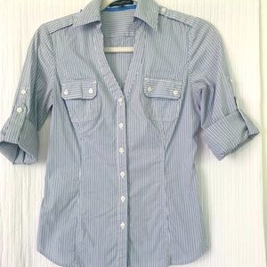 Blue and white striped button down shirt